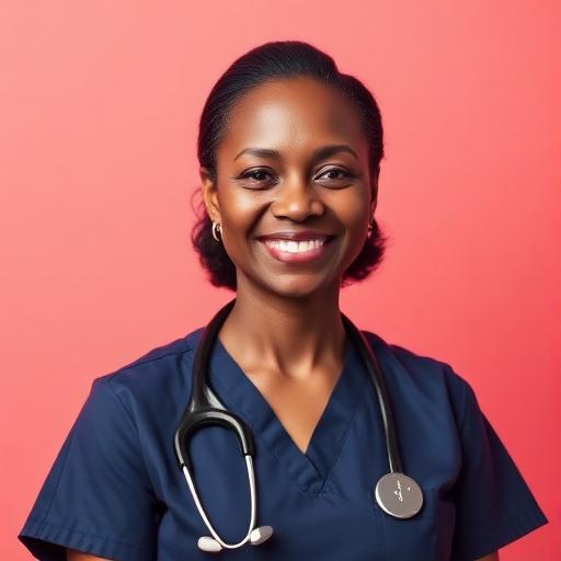 Smiling physical therapist in navy scrubs